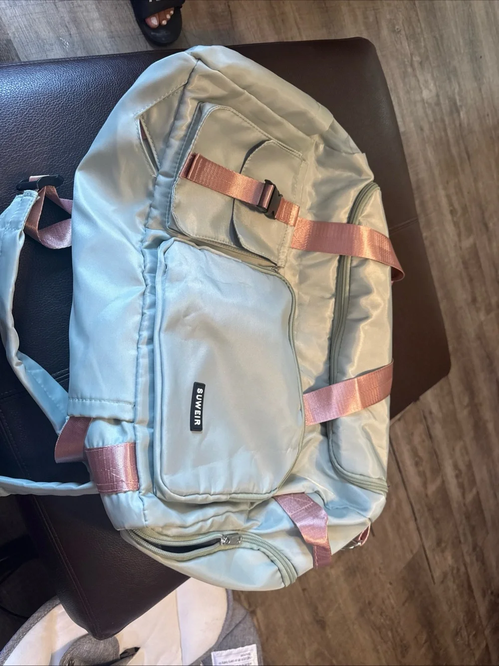Light Green Duffel Bag with Pink Accents